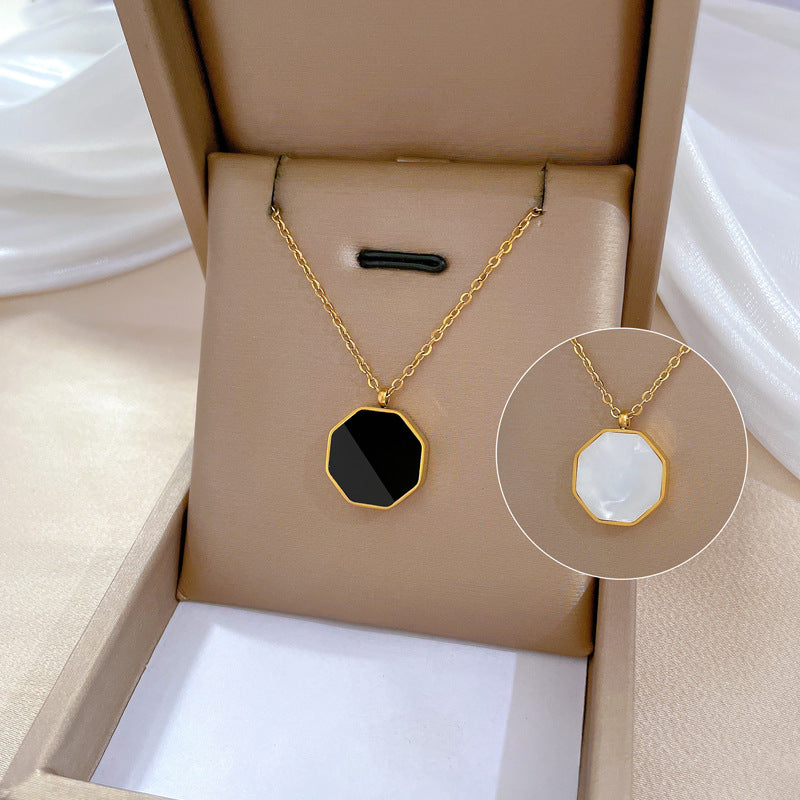 Minimalist Hexagonal Shell Pendant Necklace in Titanium Steel with Gold Plating for Women and Men