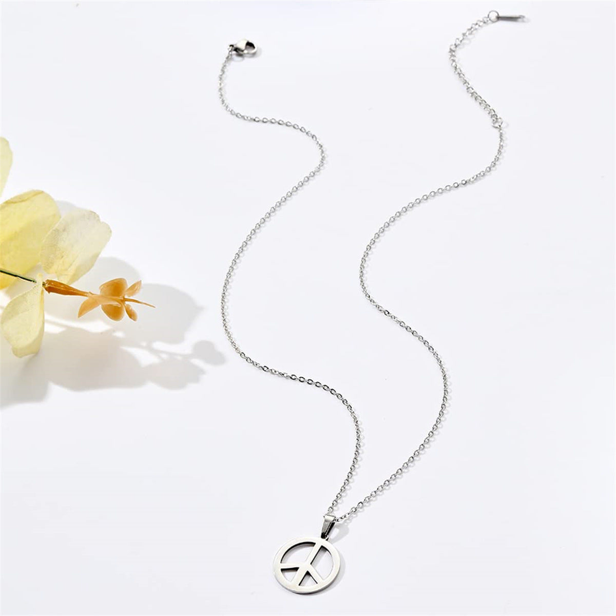 Hippie Style Peace Sign Pendant Necklace for Women in Stainless Steel with Plated Finish Geometric Design