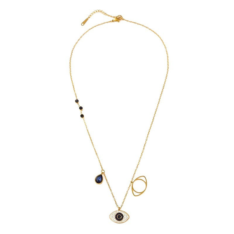 Gold Plated Crystal Evil Eye Titanium Steel Necklace for Women