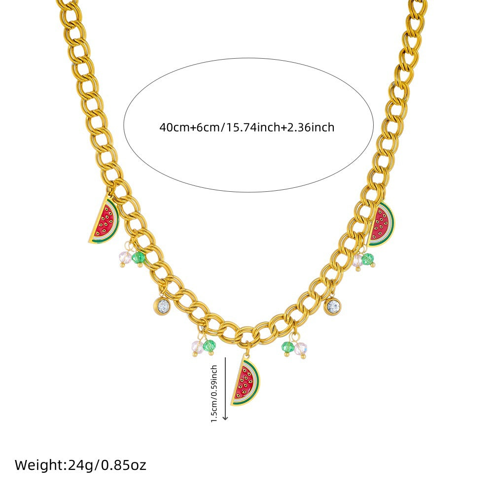 Collana da donna con ciondolo in smalto a forma di anguria e catena in acciaio inossidabile