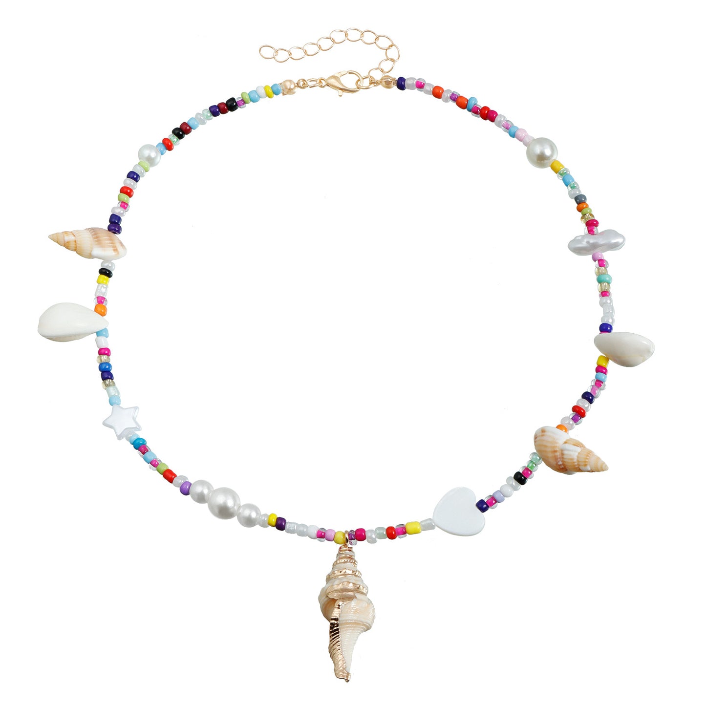 Collar Casual de Verano con Colgante de Concha Marina, Cuentas de Cristal y Diseño Geométrico en Cadena a la Clavícula