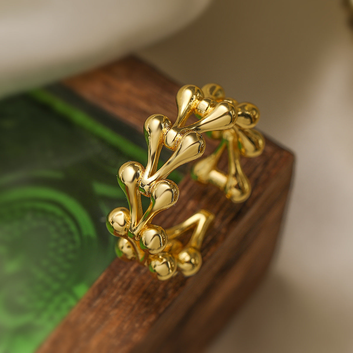 Minimalist Irregular Geometric Copper Ring with 18K Gold Plating for Women