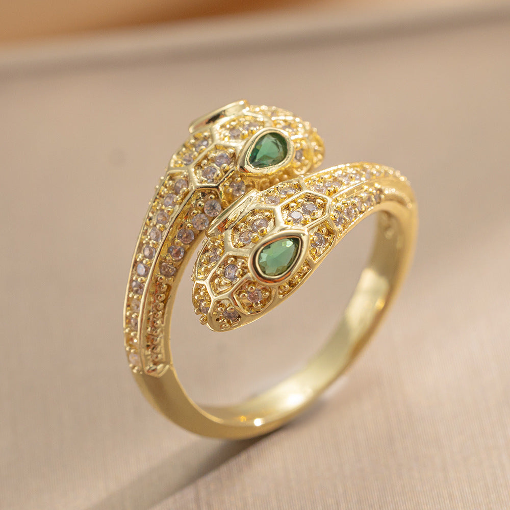 Luxury Minimalist Adjustable Open Ring for Women with Gold-Plated Copper Band and Zircon Stone Accent in Heart and Floral Shape