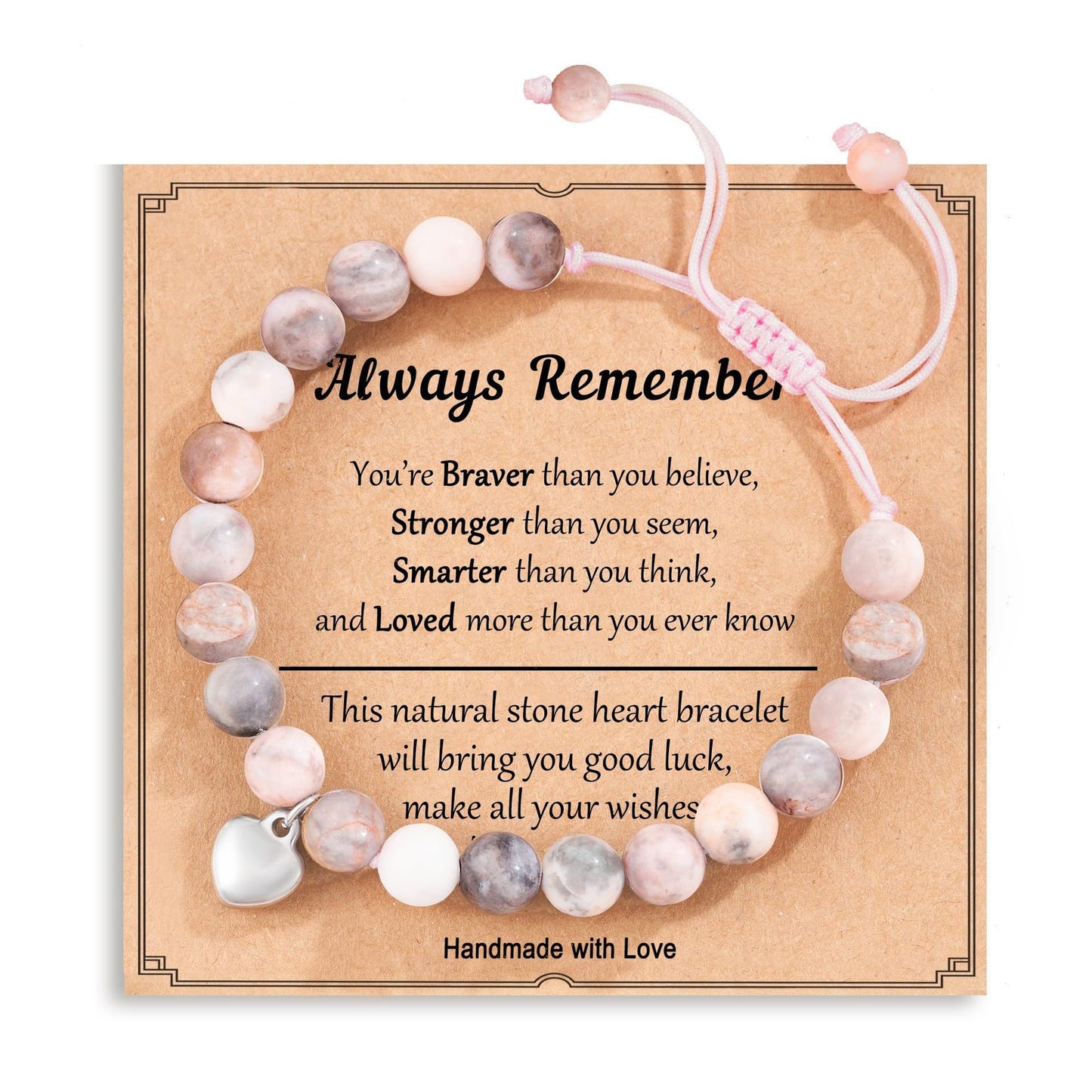 Handmade Geometric Heart Zebra Print Natural Stone Beaded Bracelet Unisex Fashion Jewelry