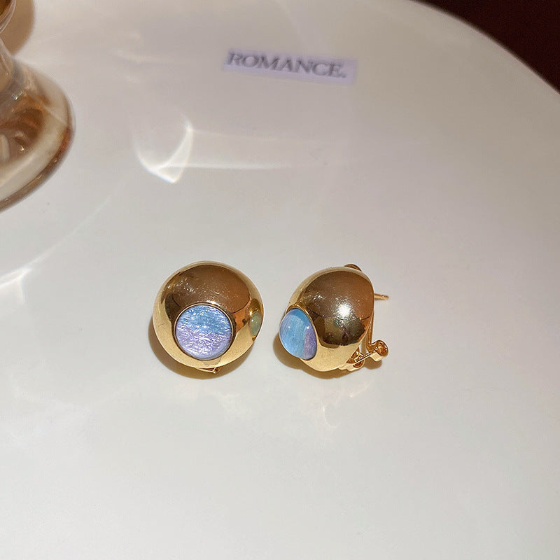 Vintage Geometric Earrings with Rhinestone Inlay in Gold-Plated Metal for Women