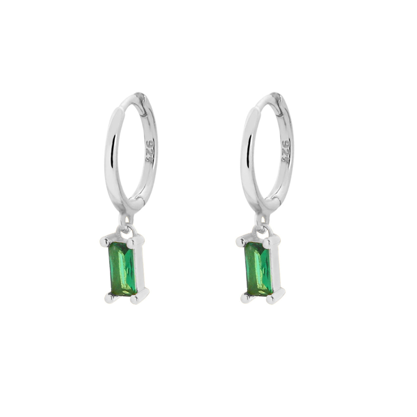 Pendientes de botón geométricos minimalistas de plata de ley 925 con esmeraldas y diamantes de imitación para mujer