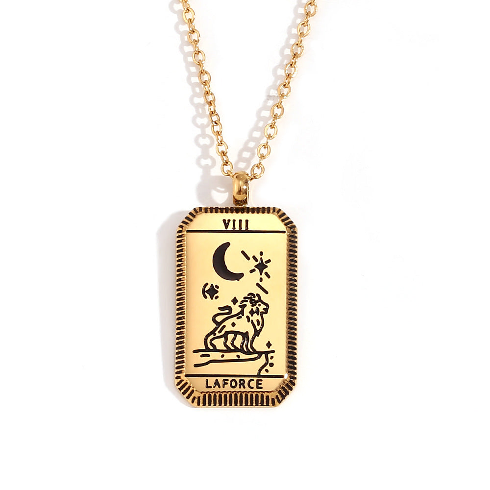 Collana con ciondolo quadrato minimalista a tarocchi da donna in acciaio al titanio con placcatura in oro 18 carati e design geometrico