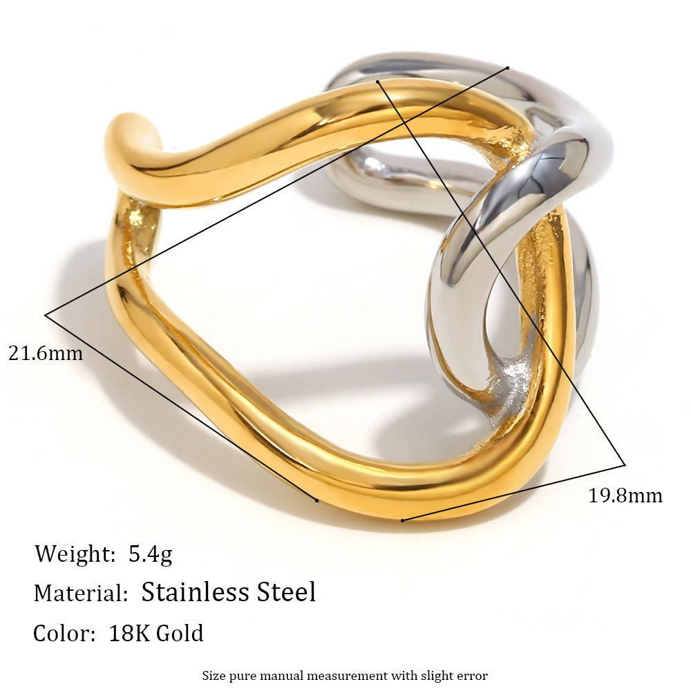 Anello Minimalista Geometrico in Acciaio Inossidabile con Placcatura in Oro 18K Fascia Doppia Aperta