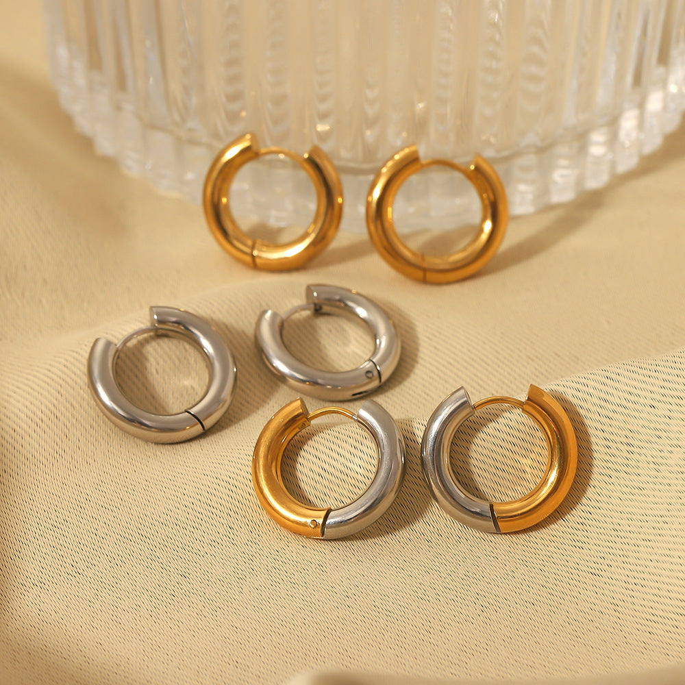 Minimalist Geometric Stainless Steel Hoop Earrings with 18K Gold Plating for Women