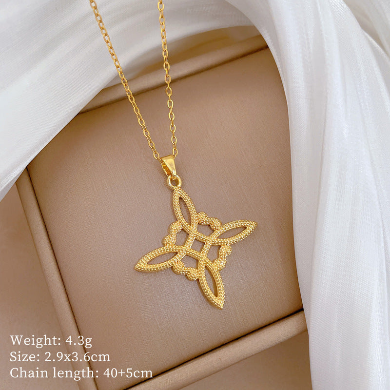 Minimalist Sweet Geometric Rhinestone Inlaid Titanium Steel Necklace with Brass Pendant