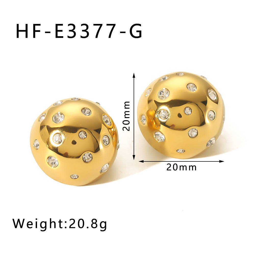 Orecchini minimalisti geometrici a sfera in acciaio al titanio da donna con intarsio in strass e placcatura in oro 18 carati