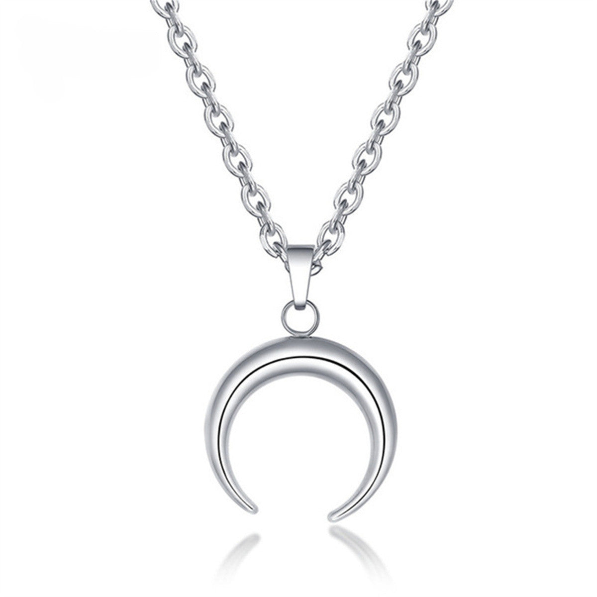 Natural Minimalist Crescent Moon Pendant Necklace in Stainless Steel with Polished Titanium Steel Charm on Adjustable Chain