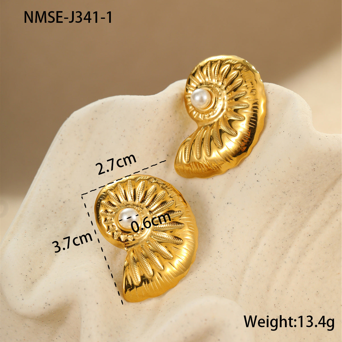 Orecchini in acciaio inossidabile a forma di conchiglia d'ispirazione vintage con placcatura, da donna