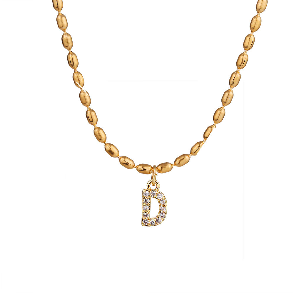 Collana in Acciaio Inossidabile a Forma di Lettera Minimalista con Intarsio di Strass da Donna, Stile Catena Snake, Elegante Gioiello per Clavicola