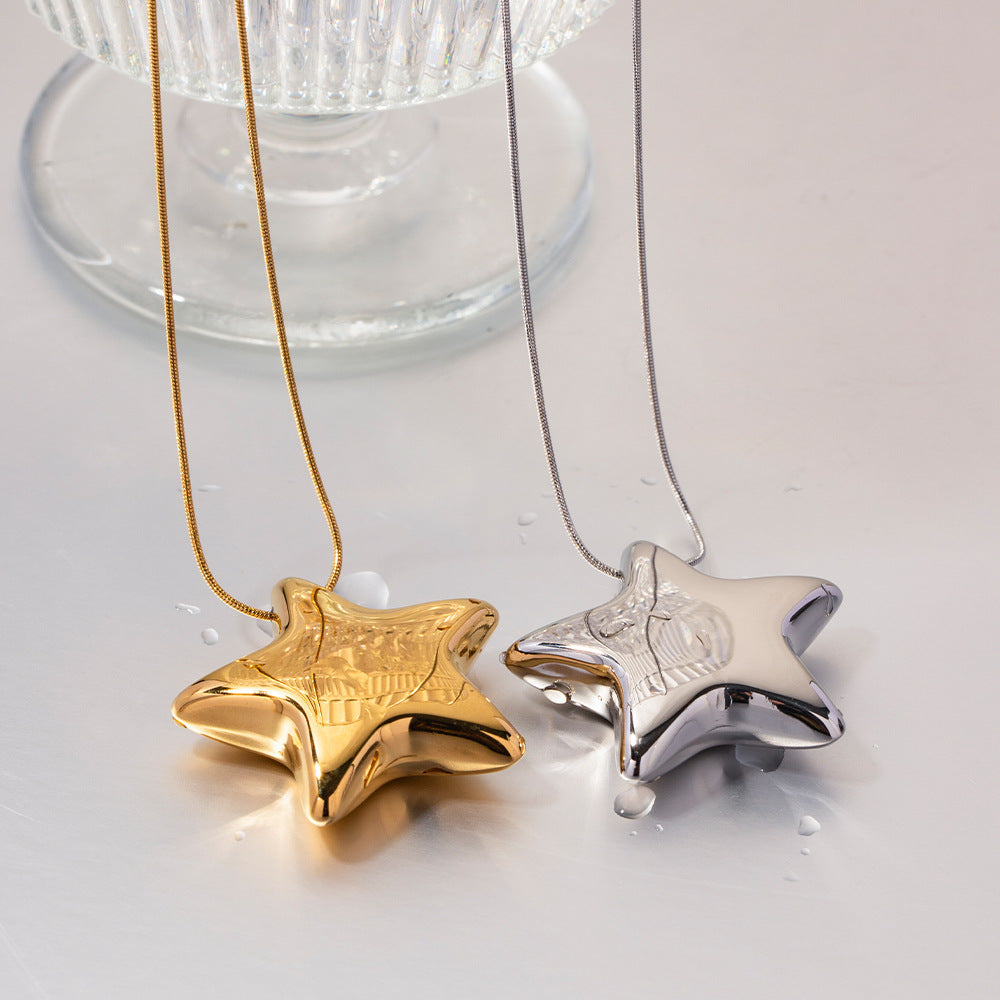 Collar Colgante de Estrella de Cinco Puntas Geométrico para Mujer de Acero Inoxidable con Baño de Oro de 18K