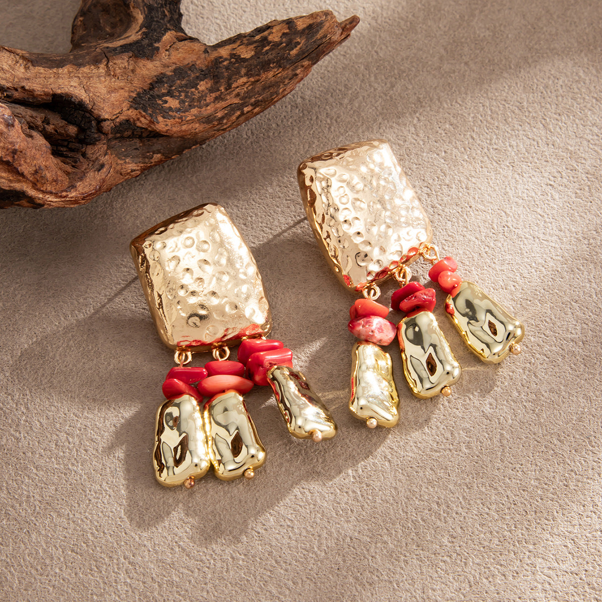 Vintage Geometric Square Zinc Alloy Plated Earrings with Tassel