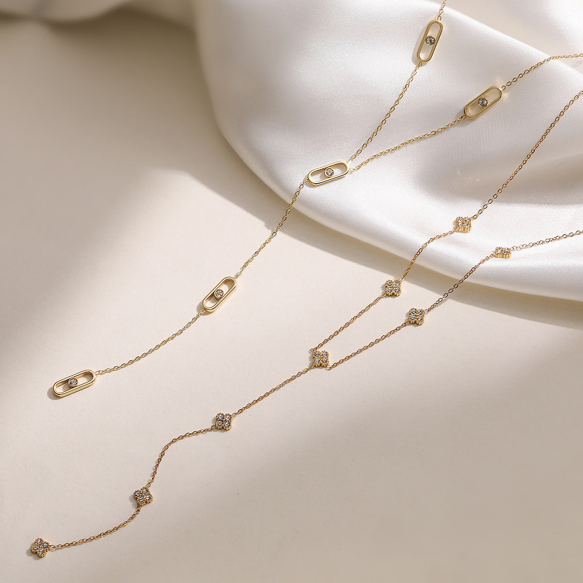 Elegant Minimalist Geometric Stainless Steel Gold Plated Cubic Zirconia Inlay Tassel Necklace for Women