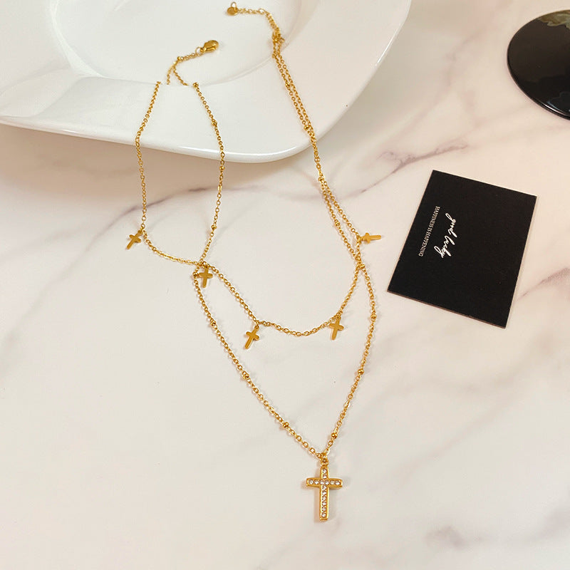 Vintage Star Moon Titanium Steel Plated Layered Tassel Necklace for Unisex