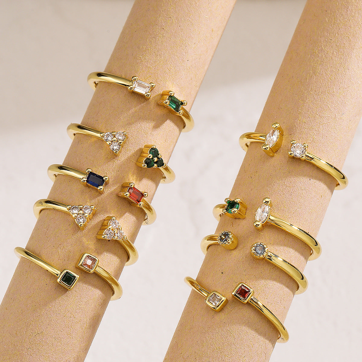 Minimalist Geometric Copper Ring with Real Gold Plating and Zircon Inlay for Women