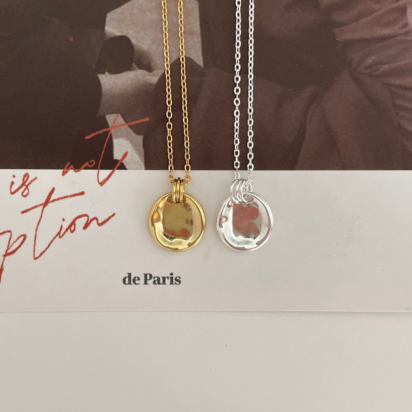 Collar Colgante Geométrico Vintage de Plata Esterlina 925 con Baño de Oro en Cadena Tipo Box para Mujer