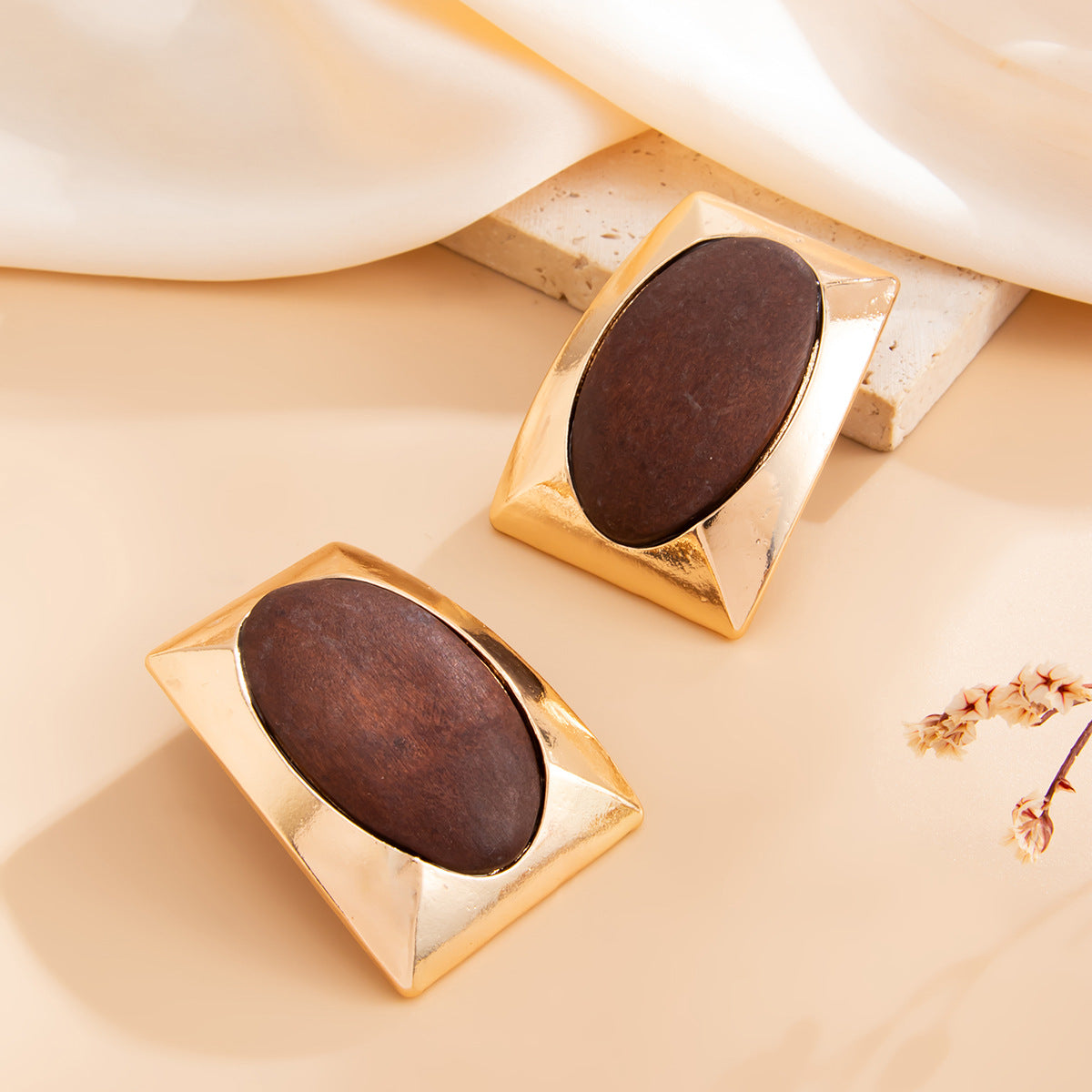 Vintage Geometric Square Zinc Alloy Plated Earrings with Marble Texture for Women