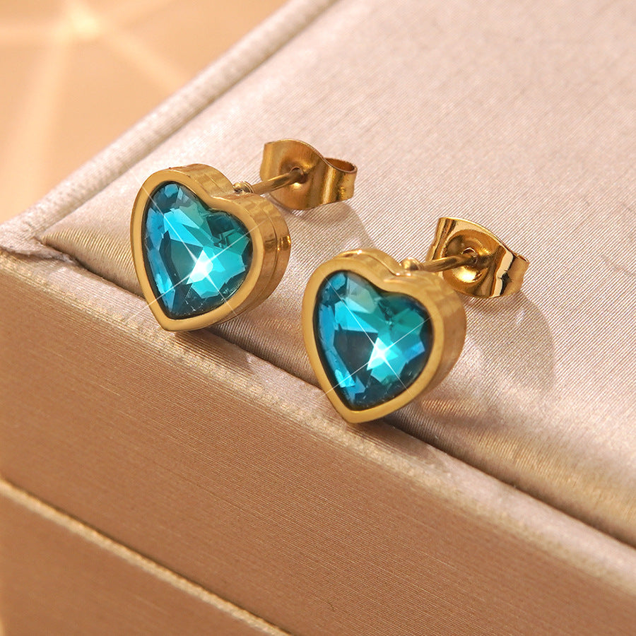 Elegant Gold Plated Stainless Steel Heart Cubic Zirconia Stud Earrings