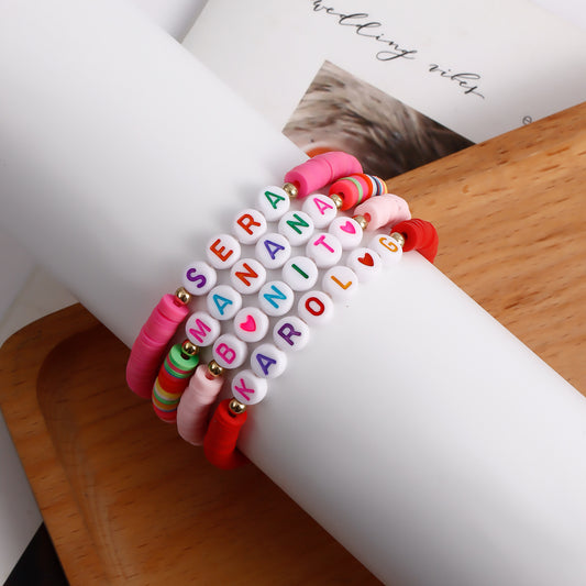 INS Style Geometric Polymer Clay Heart Letter Bracelet Set with Plated Finish for Women