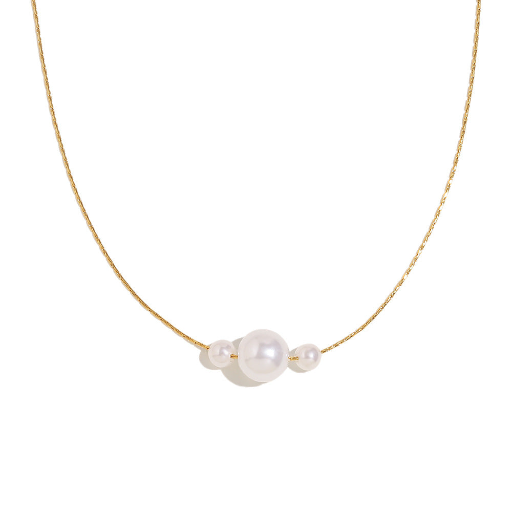 Minimalist Geometric Stainless Steel Plated 18K Gold Fake Pearl Necklace for Women