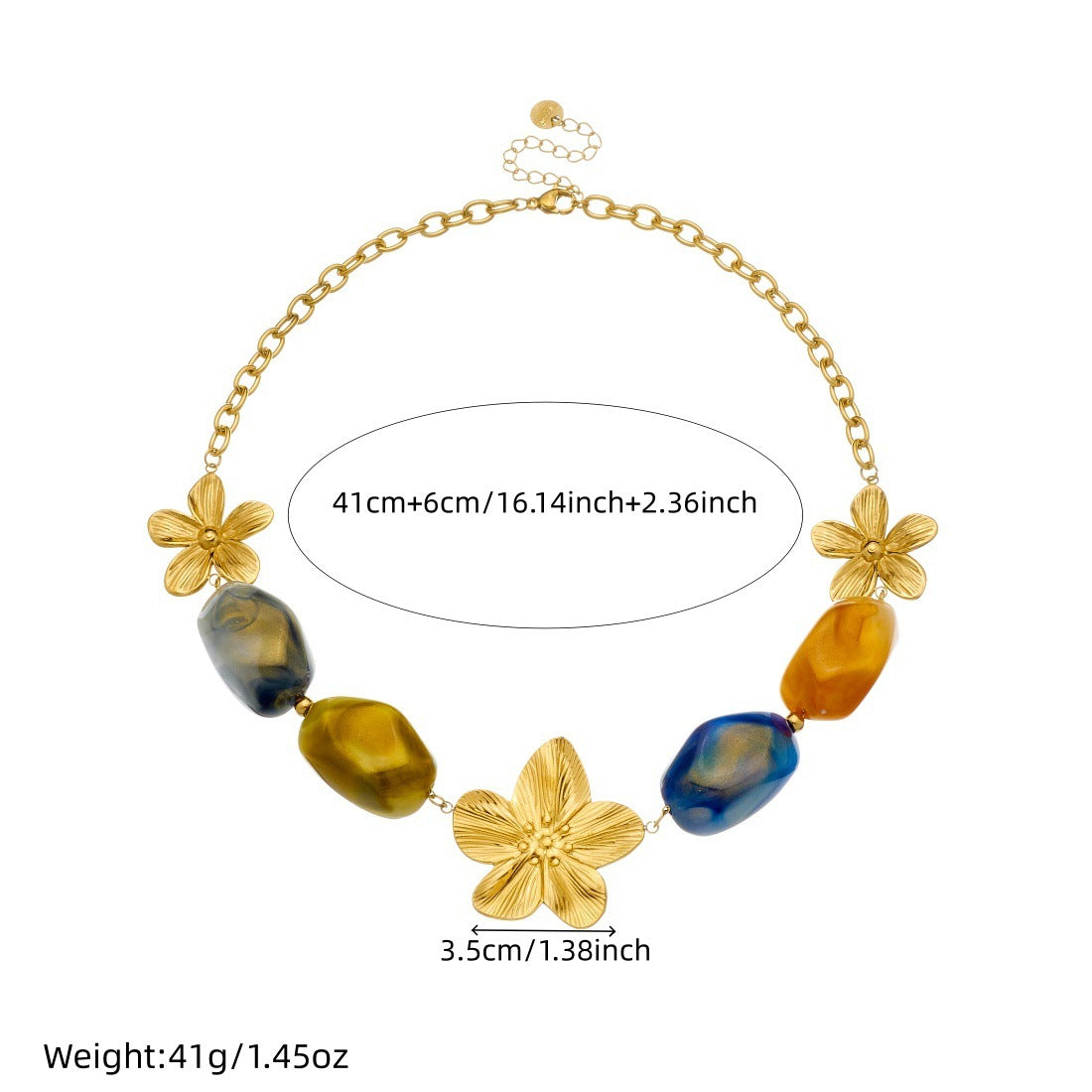 Vintage Gold Plated Stainless Steel Floral Camellia Pendant Necklace with Beaded Chain