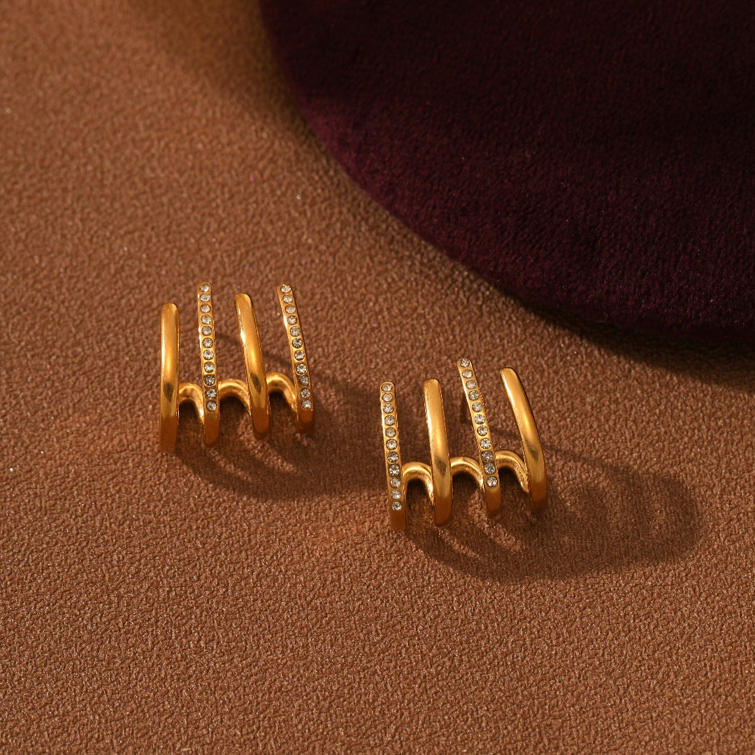 Orecchini a perno geometrici in stile francese vintage in acciaio inossidabile con intarsio di strass e finitura placcata da donna