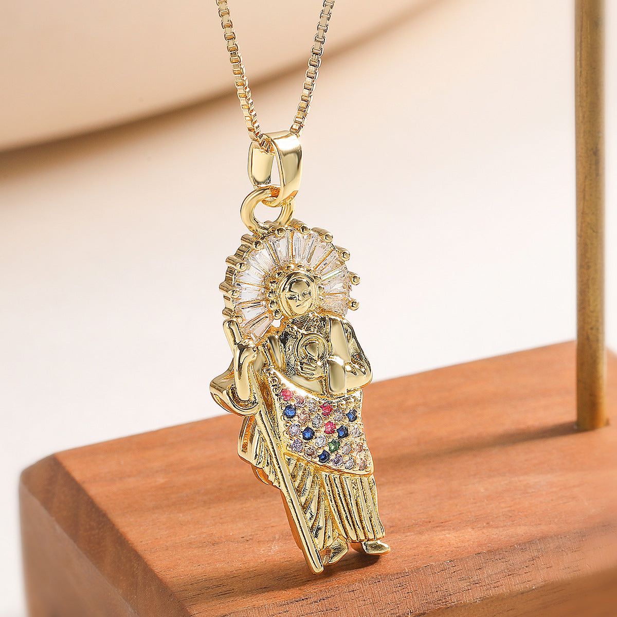 Minimalist 18K Gold Plated Brass Geometric Pendant with Cubic Zirconia Inlay