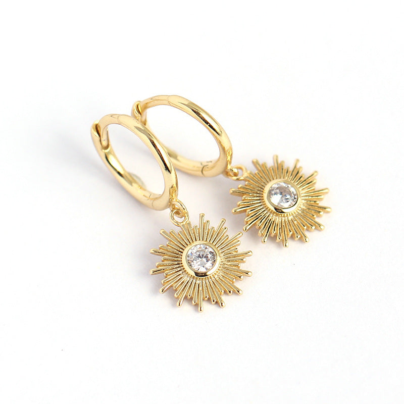 Bohemian 925 Sterling Silver Sun Hoop Earrings with Cubic Zirconia