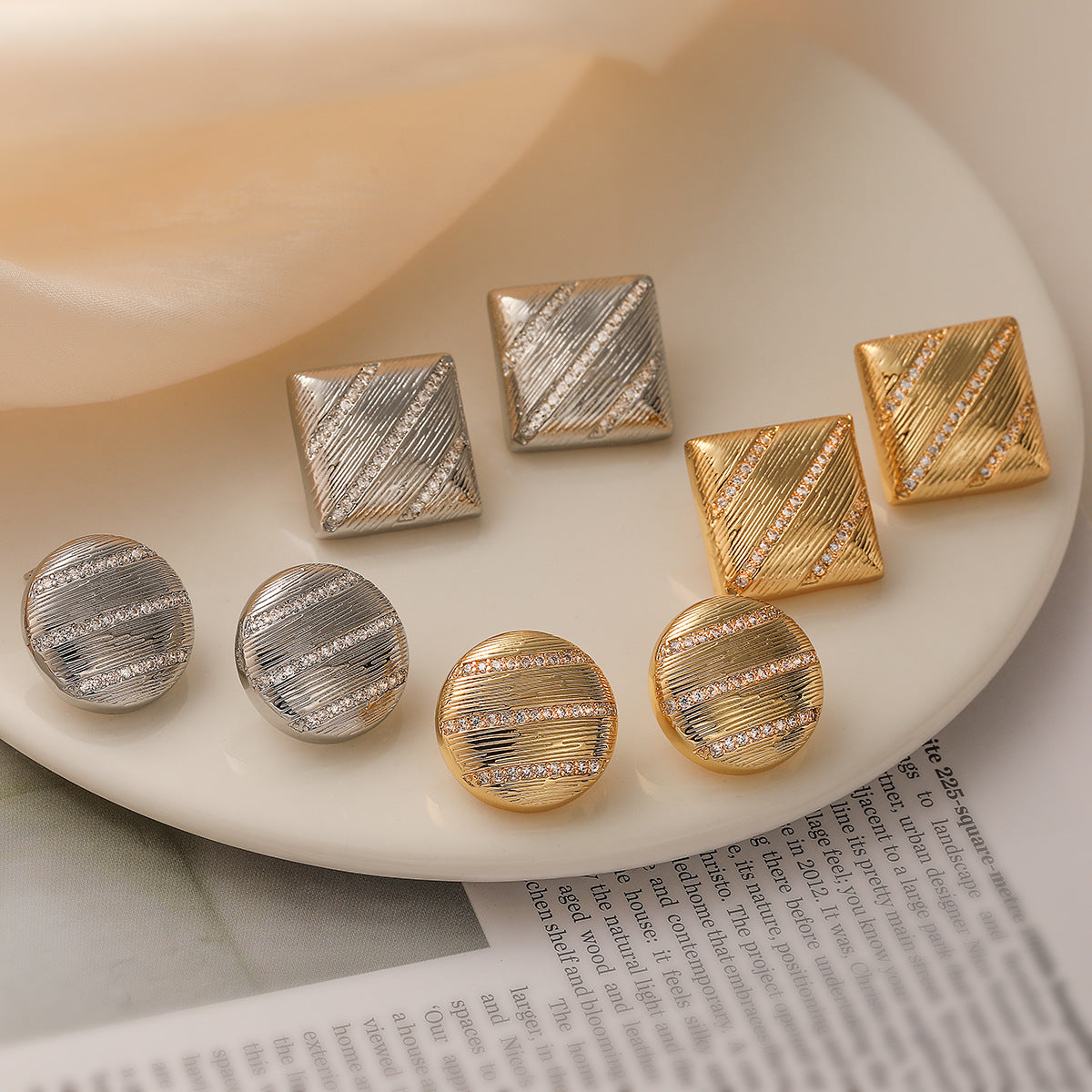 Minimalist Geometric Gold-Plated Zircon Stud Earrings for Women with Micro-Pavé Setting