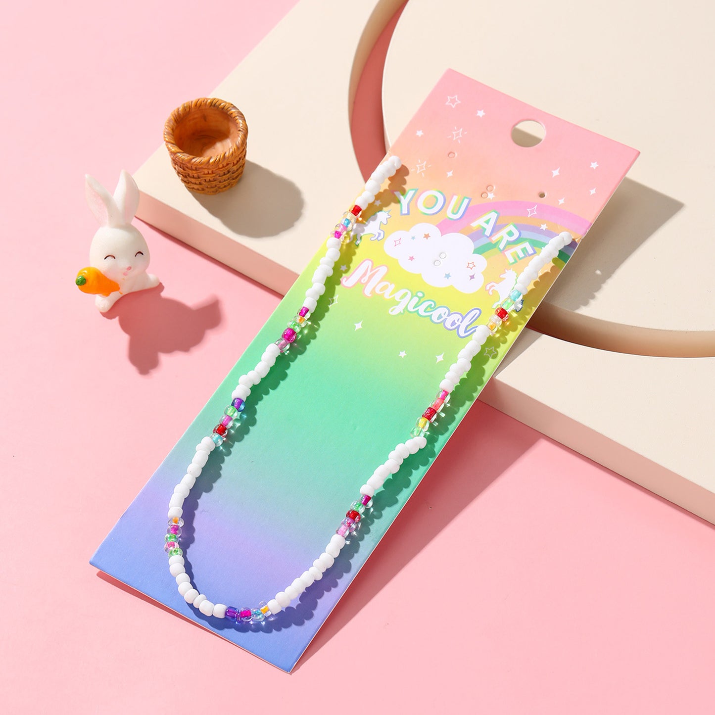 Collar de Dopamina de Cuentas de Colores para Niños con Diseño Geométrico, Cadena de Cordón de Algodón Hecha a Mano, Estilo Dulce y Juguetón