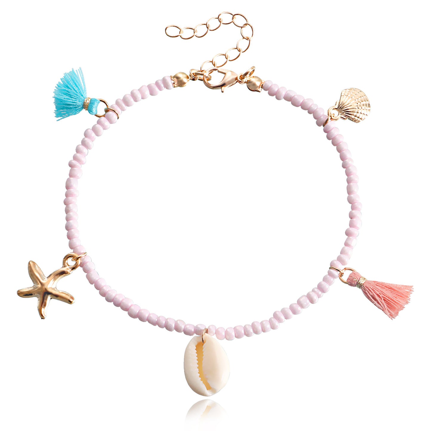 Bohemian-Style Geometric Alloy Anklet with Colorful Seed Beads and Tassel for Women Beach Shell Starfish Design