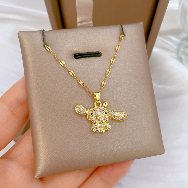 Collana con ciondolo a orsetto, lusso, strass, geometrica, in acciaio al titanio, per unisex