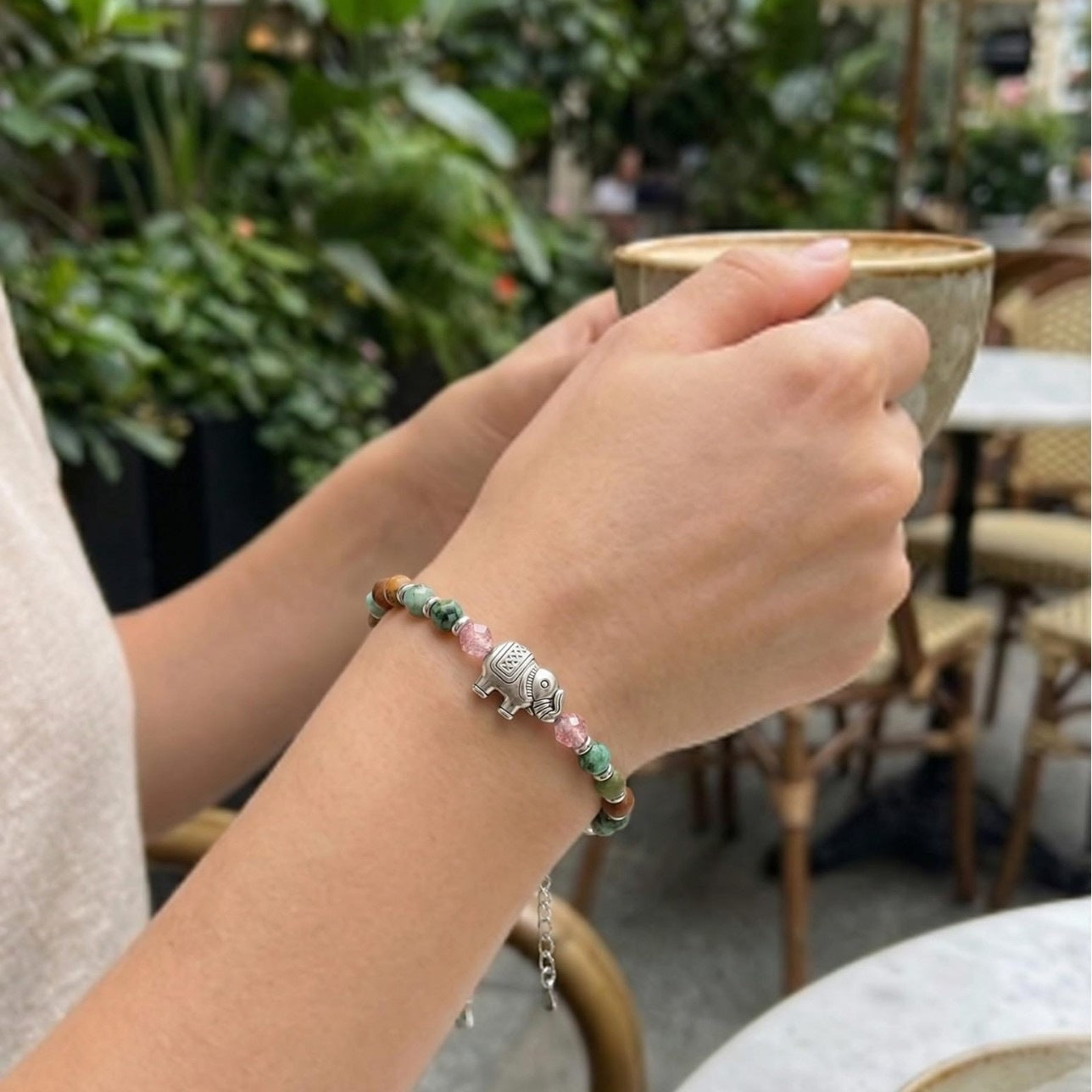 Fashion Business Stainless Steel Adjustable Bracelet with Turquoise Elephant and Letter Charms Unisex