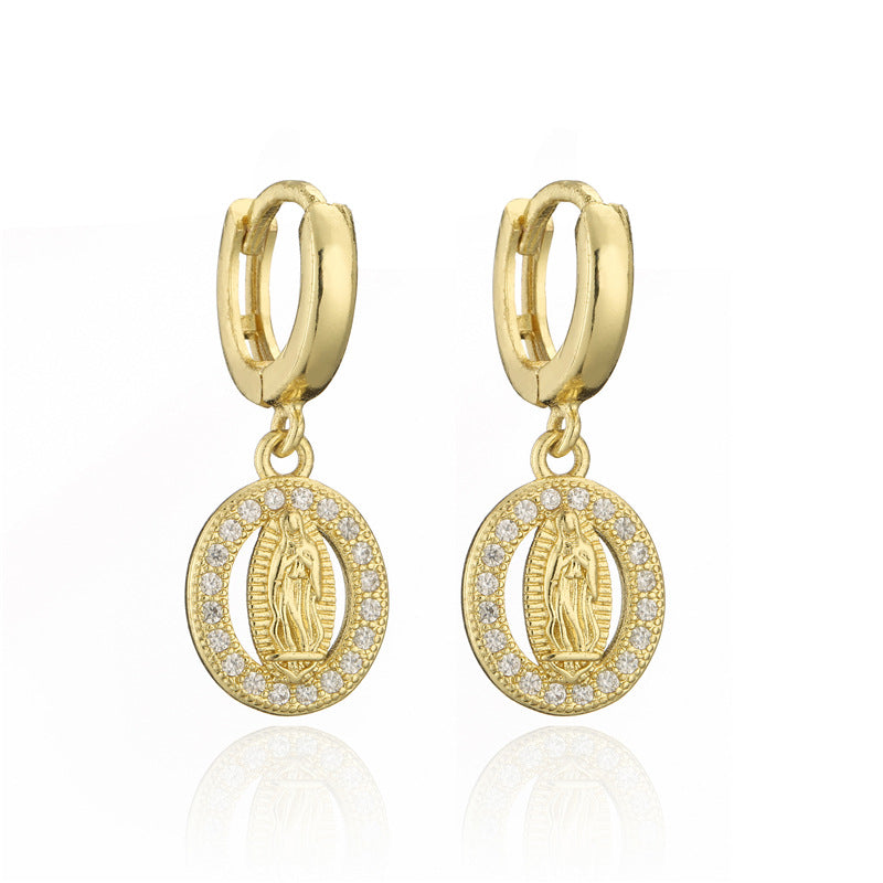 Orecchini con Madonna Geometrica per Donna in Rame con Intarsio di Zirconi
