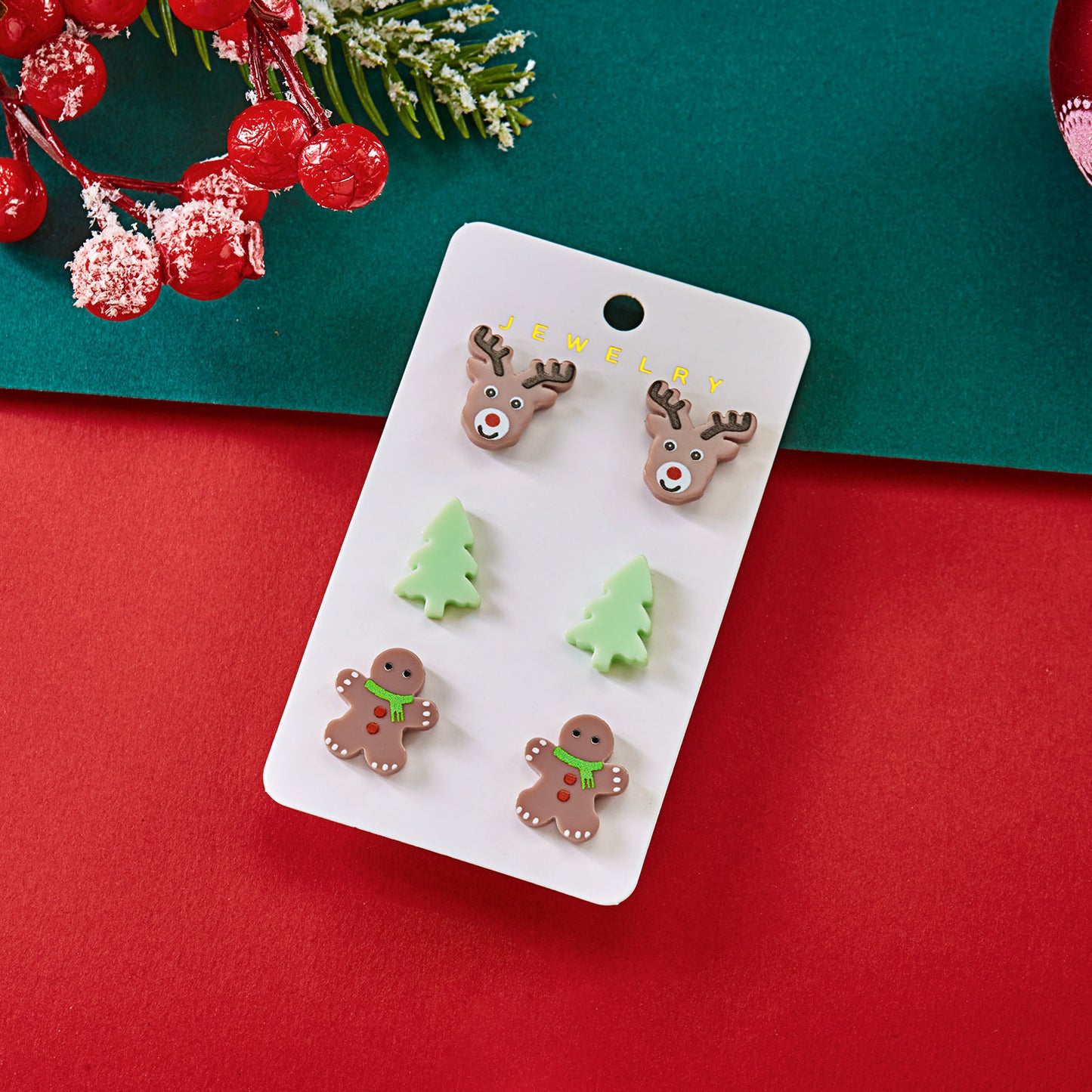 Set de pendientes de acrílico con diseño de ciervo navideño y acabado chapado para uso unisex en vacaciones