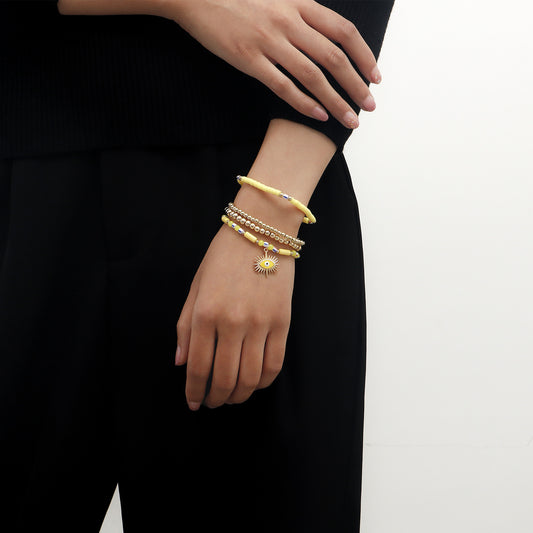 Bracciale Minimalista Geometrico Occhio di Allah in Lega da Donna con Finitura Placcata e Perline Multicolori in Argilla Polimerica