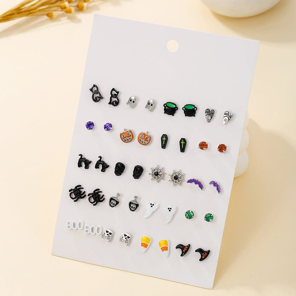 Cartoon Animal Alloy Plated Earrings for Women Halloween Pumpkin Ghost Cat Spider Eye Design