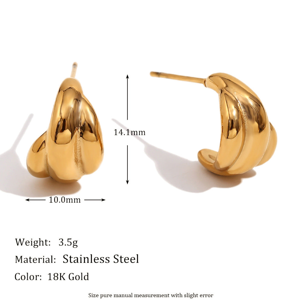 Fashionable Minimalist Geometric Stainless Steel 18K Gold Plated Pumpkin Stripe Stud Earrings for Women