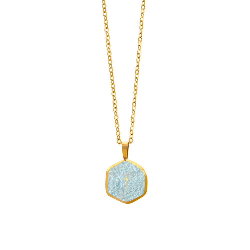Collana da donna in acciaio inossidabile placcato olio a goccia, geometrica, croce, lusso minimalista