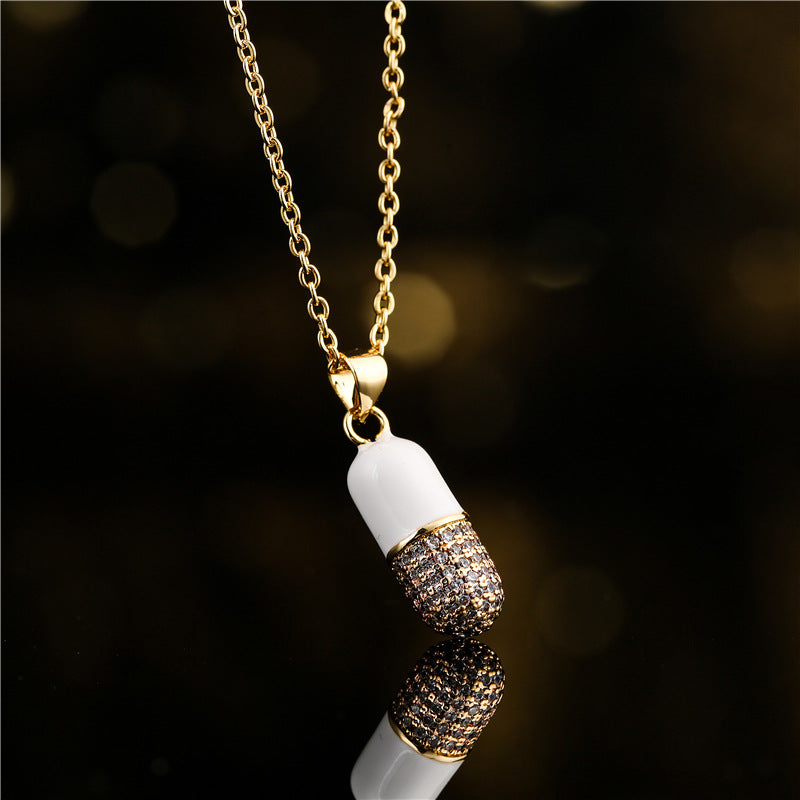 Geometric Drip Oil Inlay Brass Pendant Necklace with Cable Chain for Women