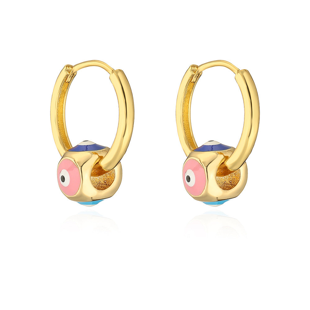 Vintage Evil Eye Geometric Earrings in Copper with Gold Plating and Enamel Finish for Women