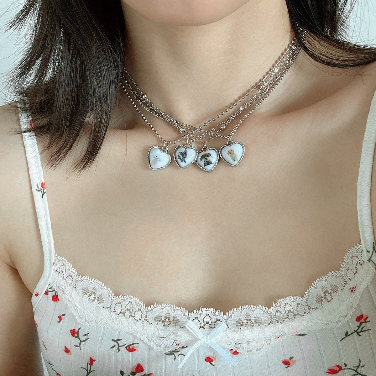 Set collana con ciondolo a cuore in lega stile vintage con ciondolo a forma di cane e finitura placcata per donna