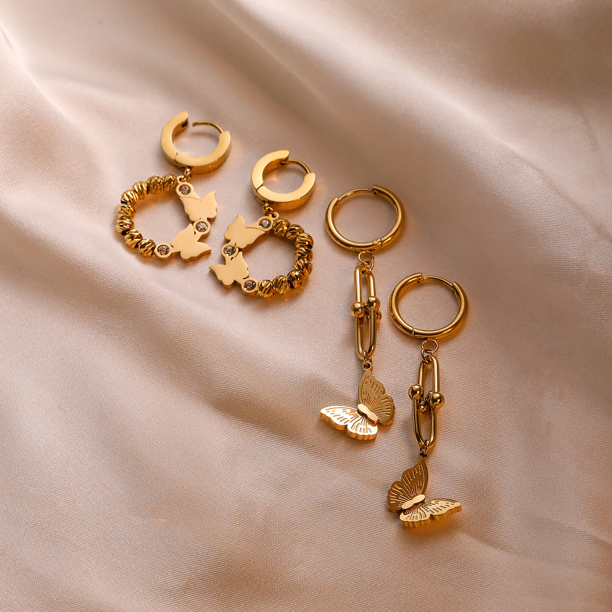 Minimalist Butterfly-Shaped Titanium Steel Earrings for Women with Gold Plating, Fashionable and Elegant Ear Jewelry