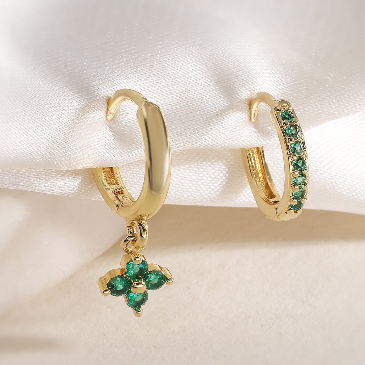 Minimalist Geometric Brass Plated Earrings with Cubic Zirconia for Women