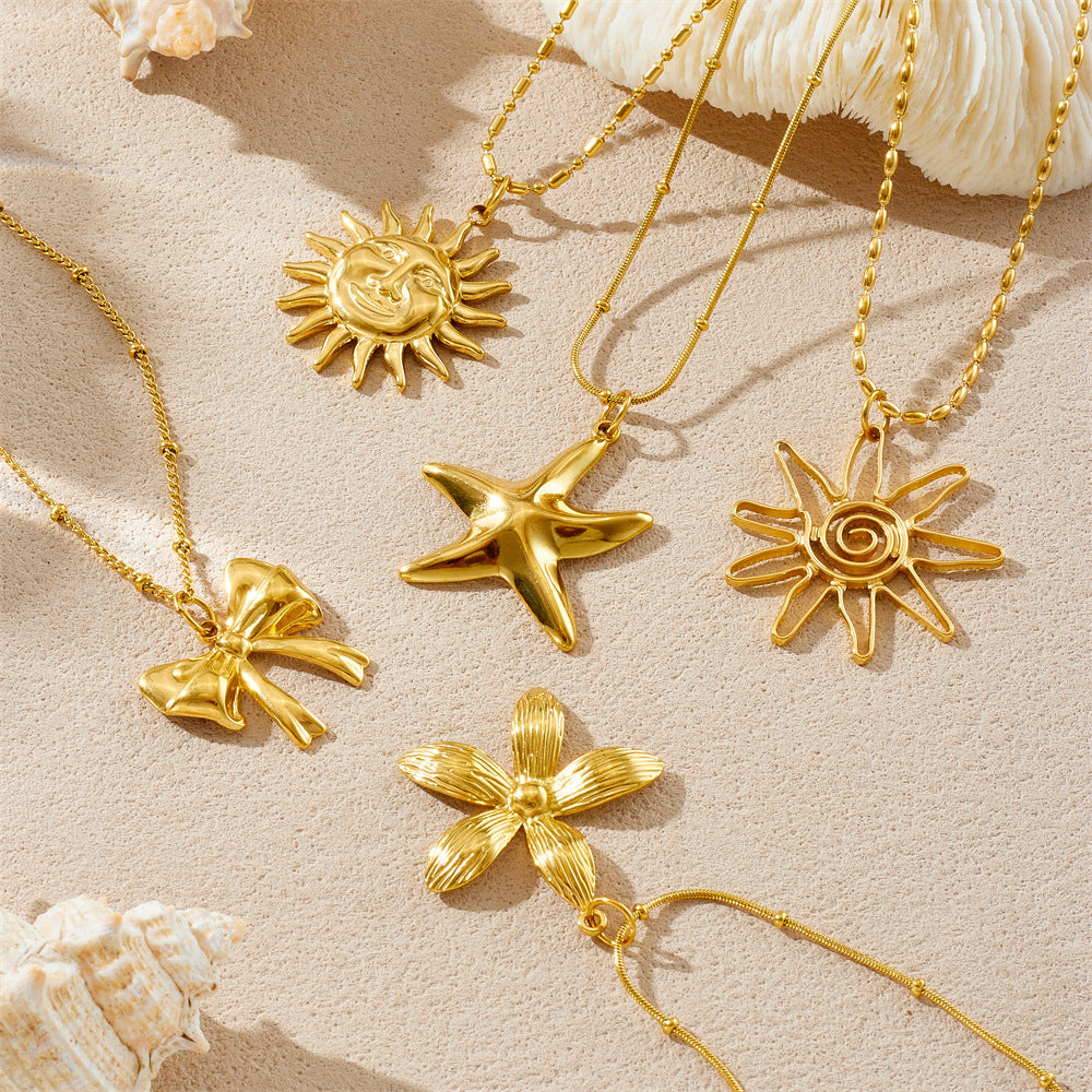 Vintage Gold Plated Stainless Steel Star Butterfly Animal Hollow Pendant Necklace for Women