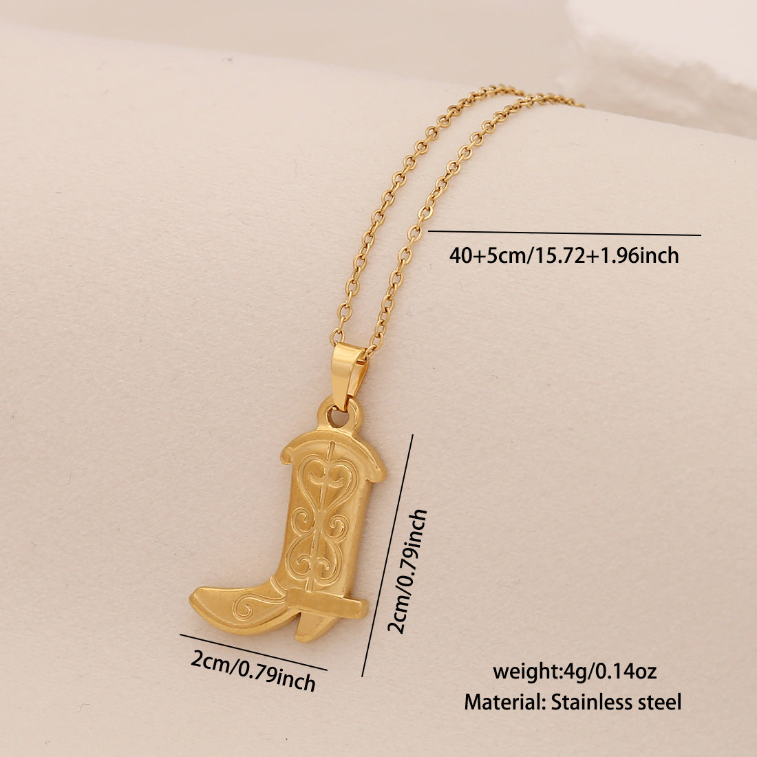 Collana con pendente a forma di stivale, in stile personalità, in acciaio inossidabile con finitura placcata per donna
